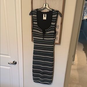 BCBGMaxAzria Black and White Bodycon Dress Knee-Length Sleeveless